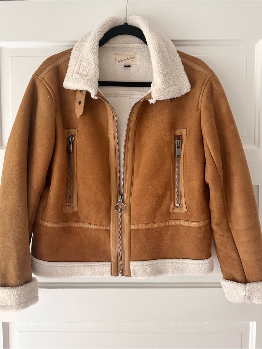 Universal Thread Faux Suede Bomber Jacket with shearling fleece lining